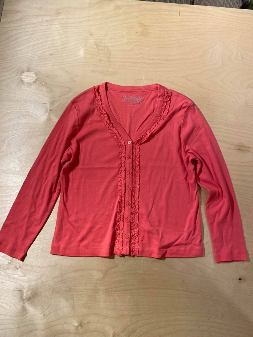 2 A Tee Long-Sleeve Ruffled Cardigan - Coral Pink PL (QZ)